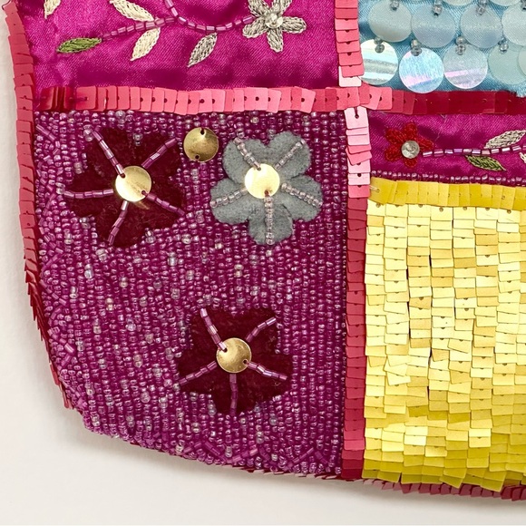 Christiana Mini Tote Fully Beaded & Embellished Bag Fuchsia Pink Gold EUC - Picture 6 of 13